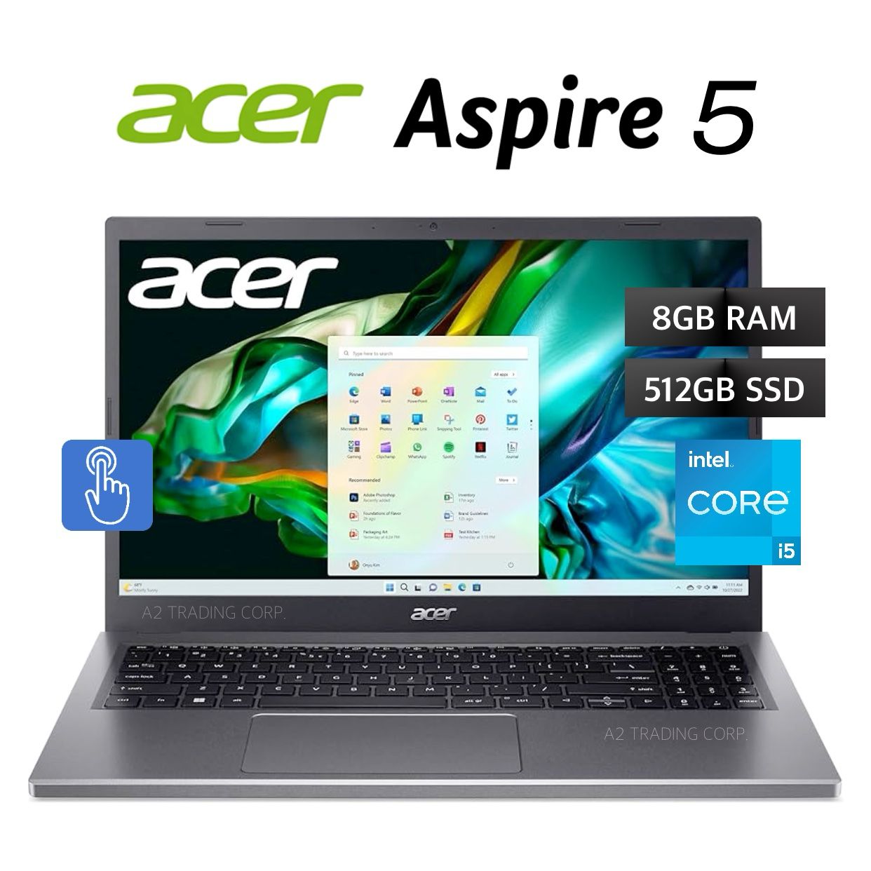 wholesale Acer Aspire 5 15.6” FHD Touchscreen Laptop, Intel Core i5-13420H, 8GB RAM, 512GB SSD, Windows 11 - Gray