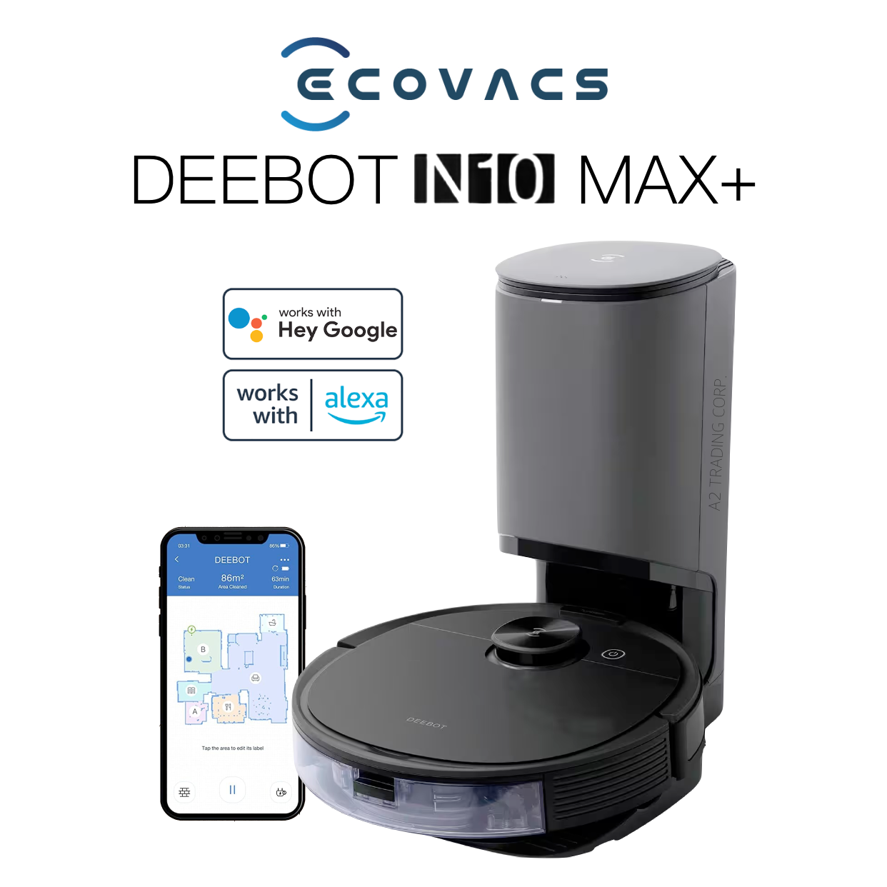 wholesale ECOVACS Robotics - DEEBOT N10 MAX+ Robot Vacuum and Mop - Black