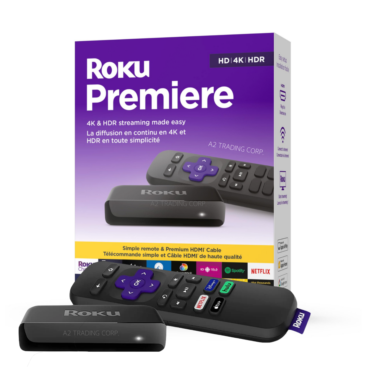 wholesale Roku Premiere HD/4K/HDR Streaming Media Player with Simple Remote and Premium HDMI Cable